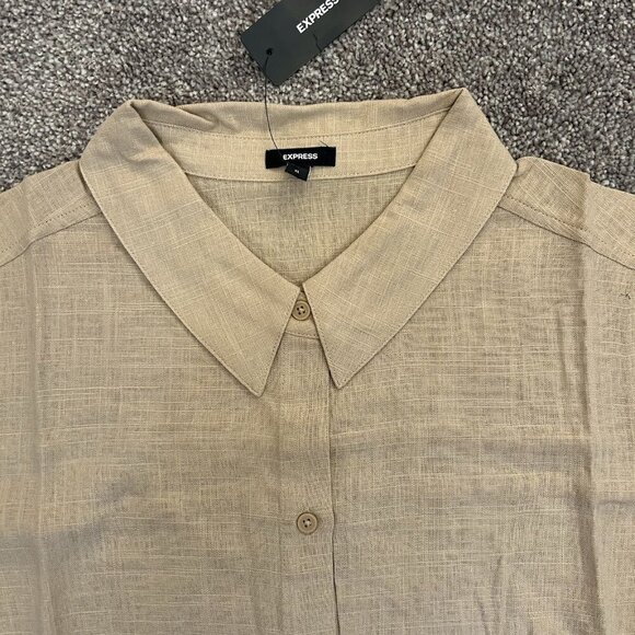 Express Women's Linen-Blend Sleeveless Button Up Shirt Beige Size XL NWT $54 - Picture 5 of 16